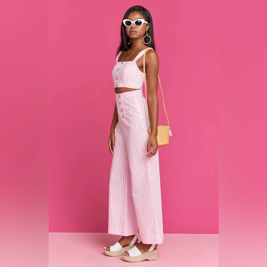 Show Me Your Mumu x Barbie Sailor Skipper Pants Pink White Stripe XS - Image 2