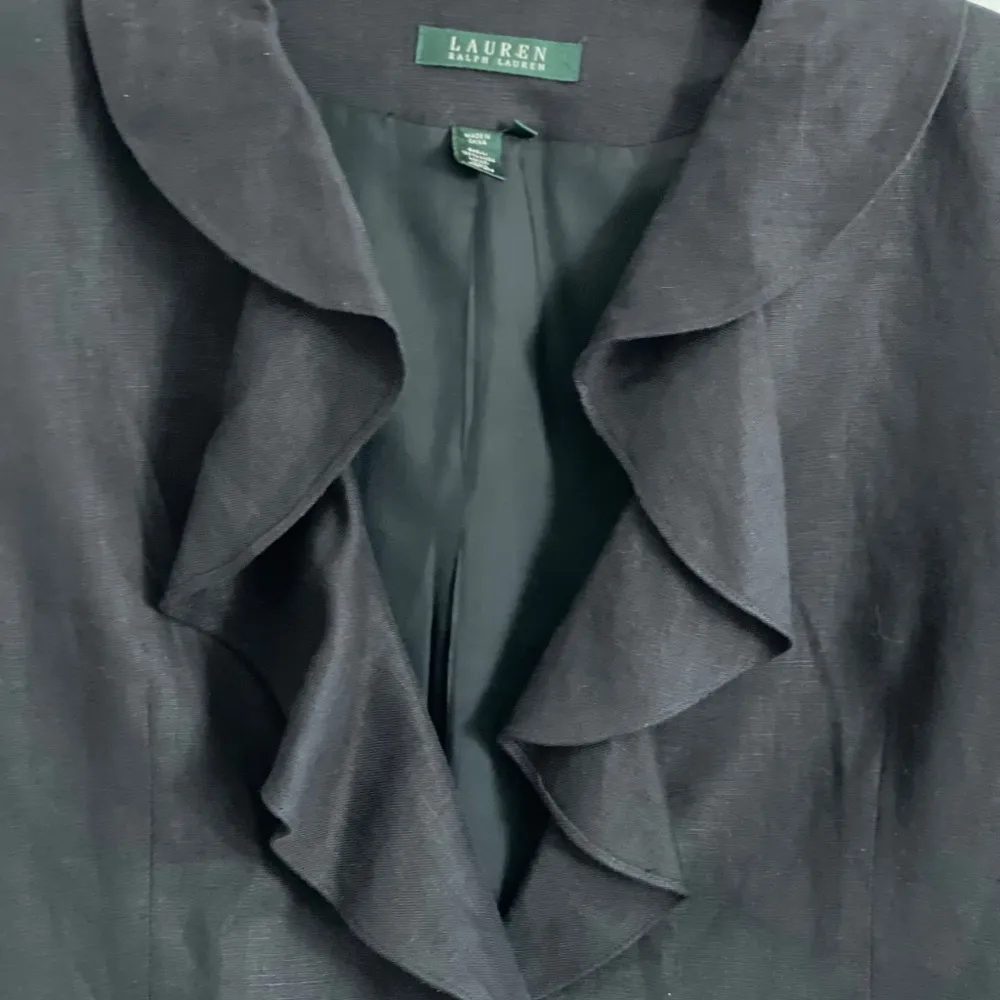 Lauren  Black Linen Ruffle Collar Blazer Women's 16 Coquette Coastal - Image 2
