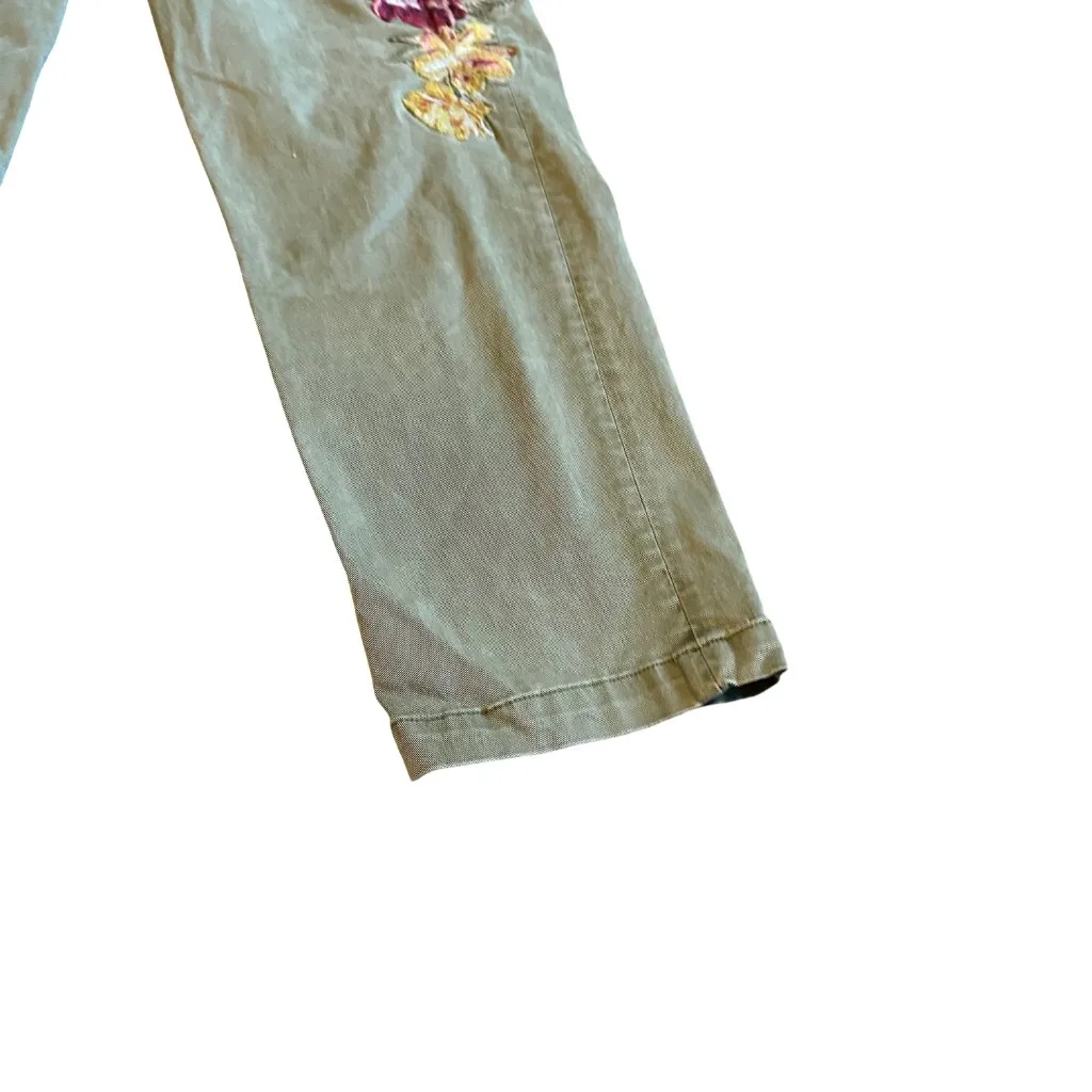 Driftwood Portofino Green Cropped Pants Embroidered Straight Leg Size Medium - Image 10