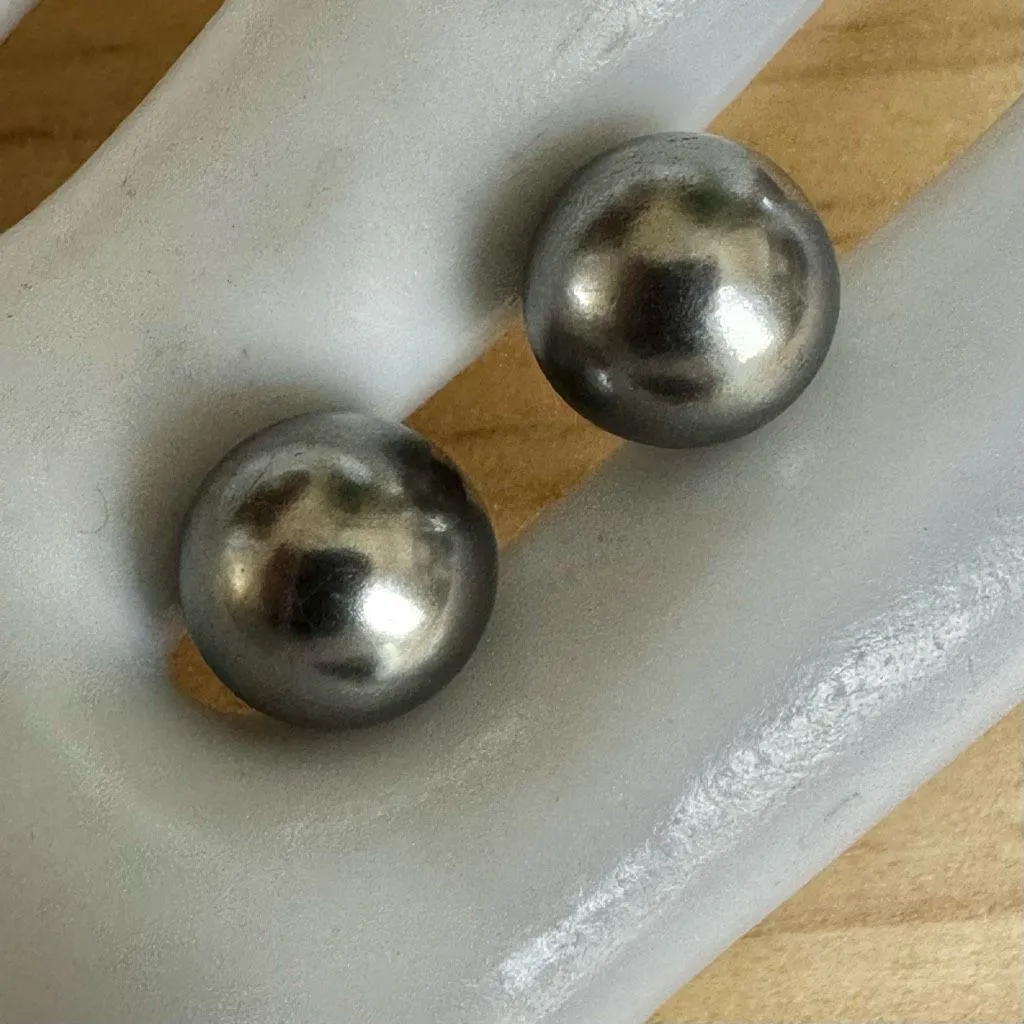 Large Gunmetal Faux Pearl Stud Earrings NR AVON Bold Retro Statement Jewelry - Image 2