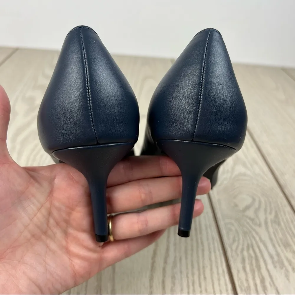 French Connection Kate Classic Pointy Toe Stiletto Pump 10 Navy Faux Leather $98 - Image 7
