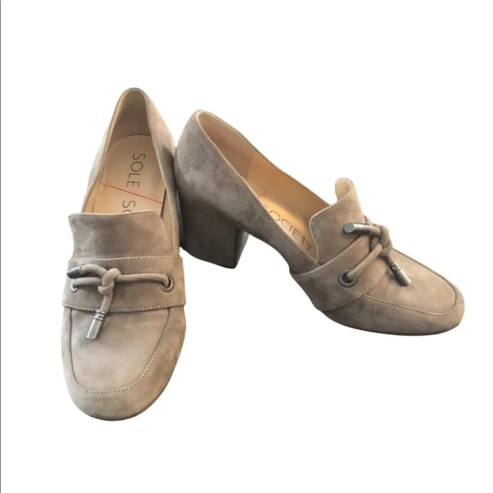 Sole Society Matador Suede Loafer Heels Size 7M/37.5/ Taupe 2.5 Heel Career - Image 4