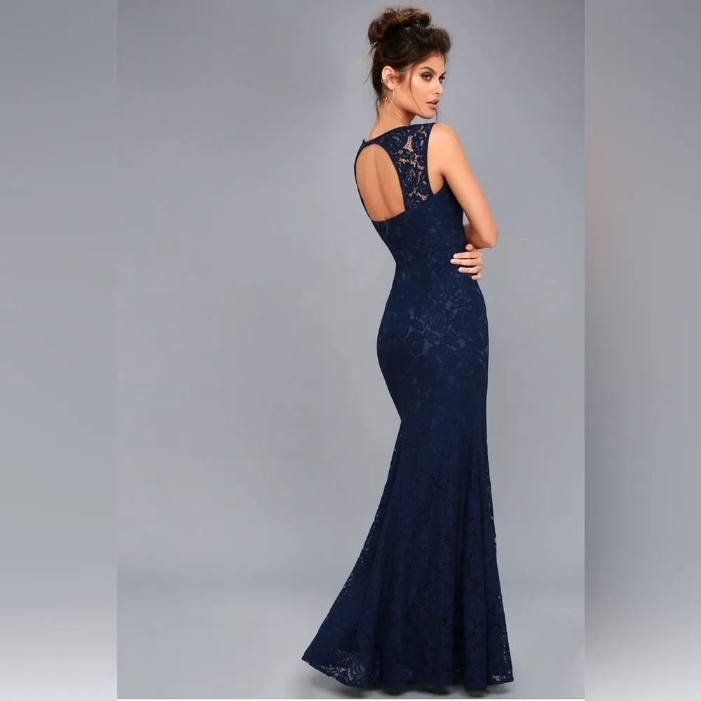 Lulus Rosetta Gown Lace Mermaid Sleeveless Sweetheart Neck Blue Maxi Dress Small - Image 4