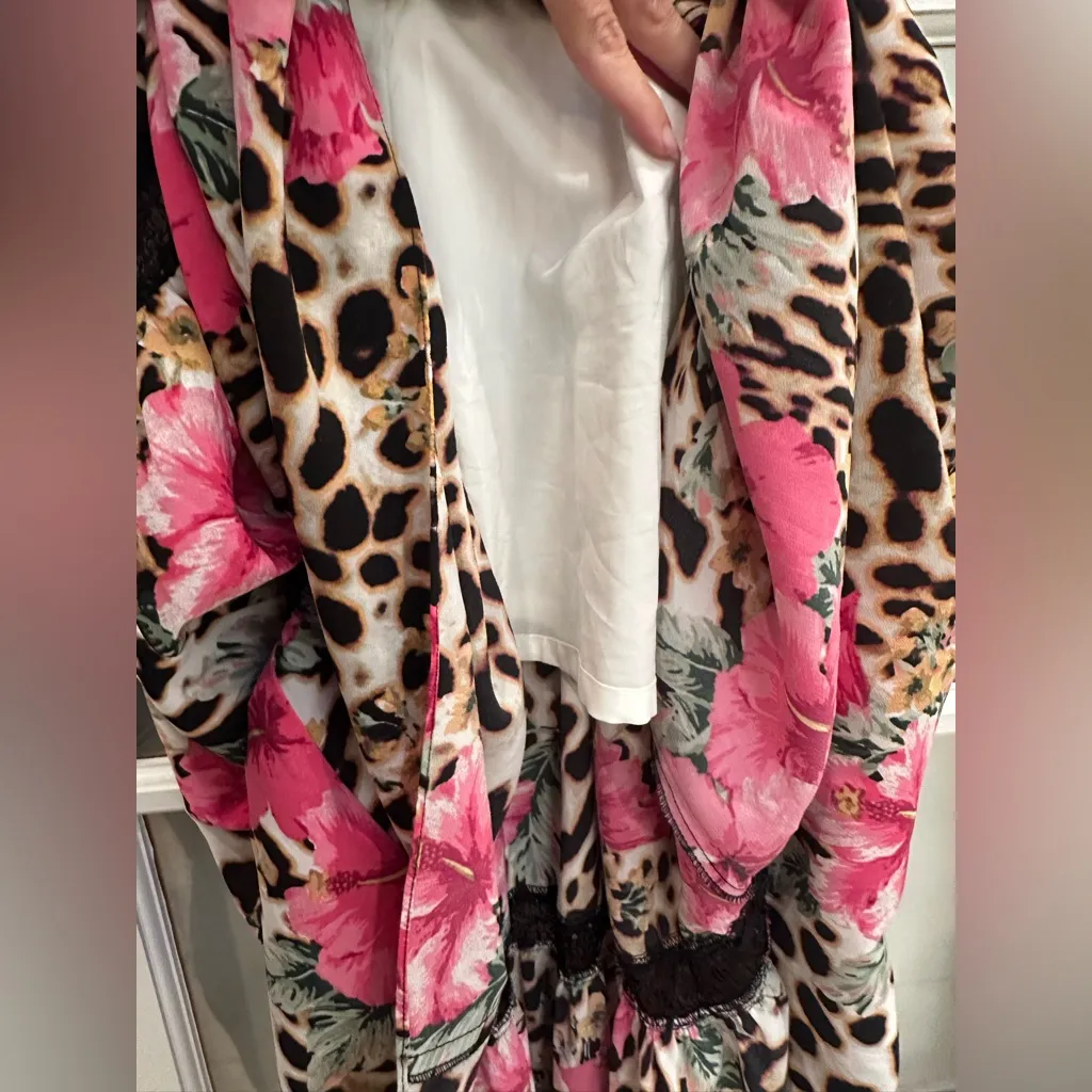 Vintage Boston Proper Y2K Floral Hibiscus Leopard Print Lace Maxi Dress Size 6 - Image 10