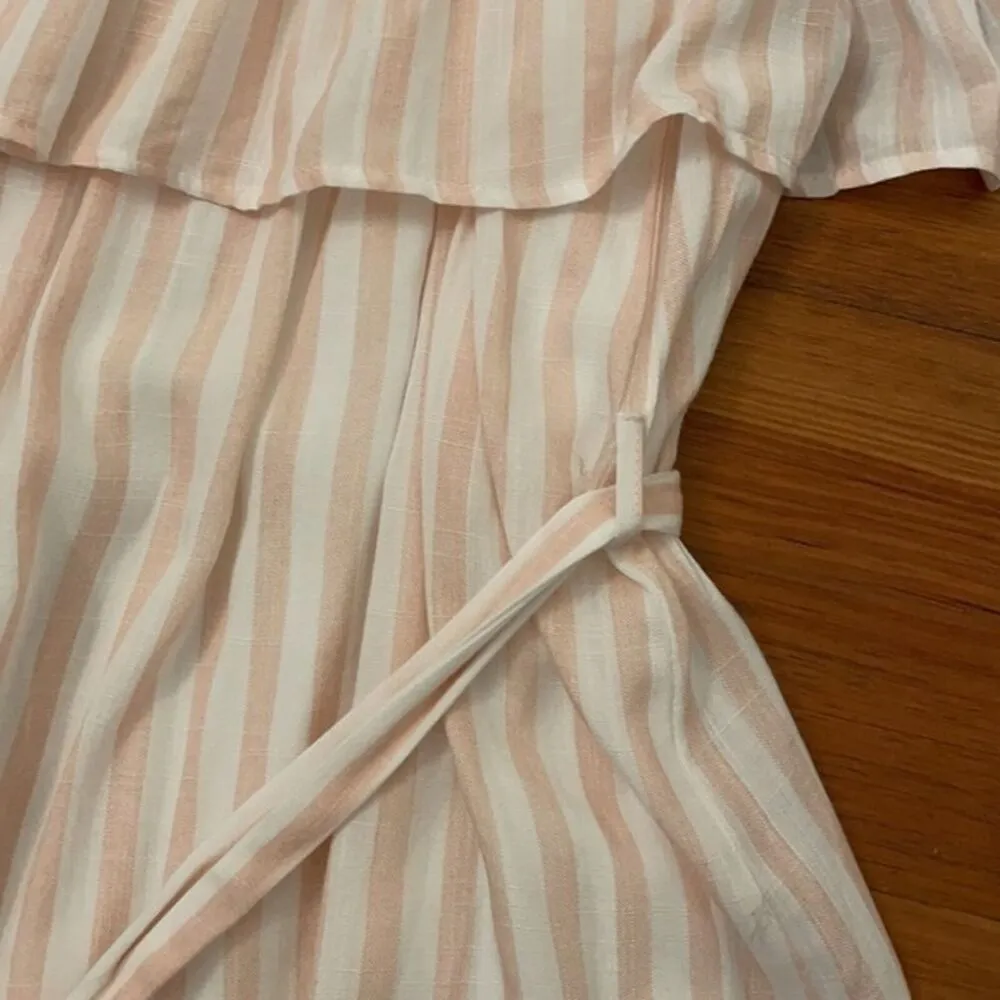 She + Sky Pink White Striped Cotton Dress Womens Size Medium Off Shoulder - Image 11