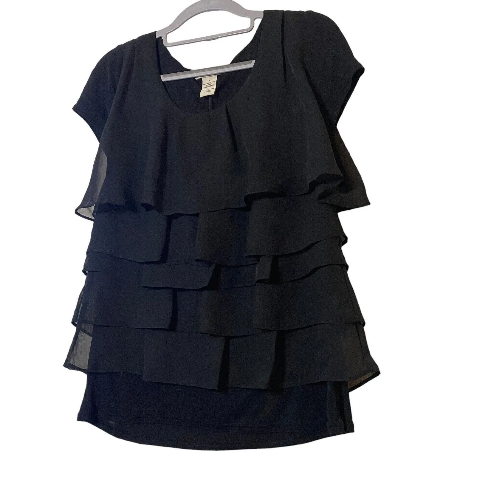 New Vertigo Paris Black Ruffle Layered‎ Lined Boho Blouse Size M $140 - Image 2