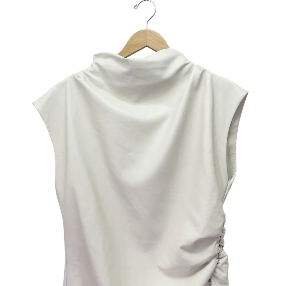 NWT Anthropologie Maya Faux Leather Mini Dress Size 12 Cream Cowl Neck Ruched - Image 6