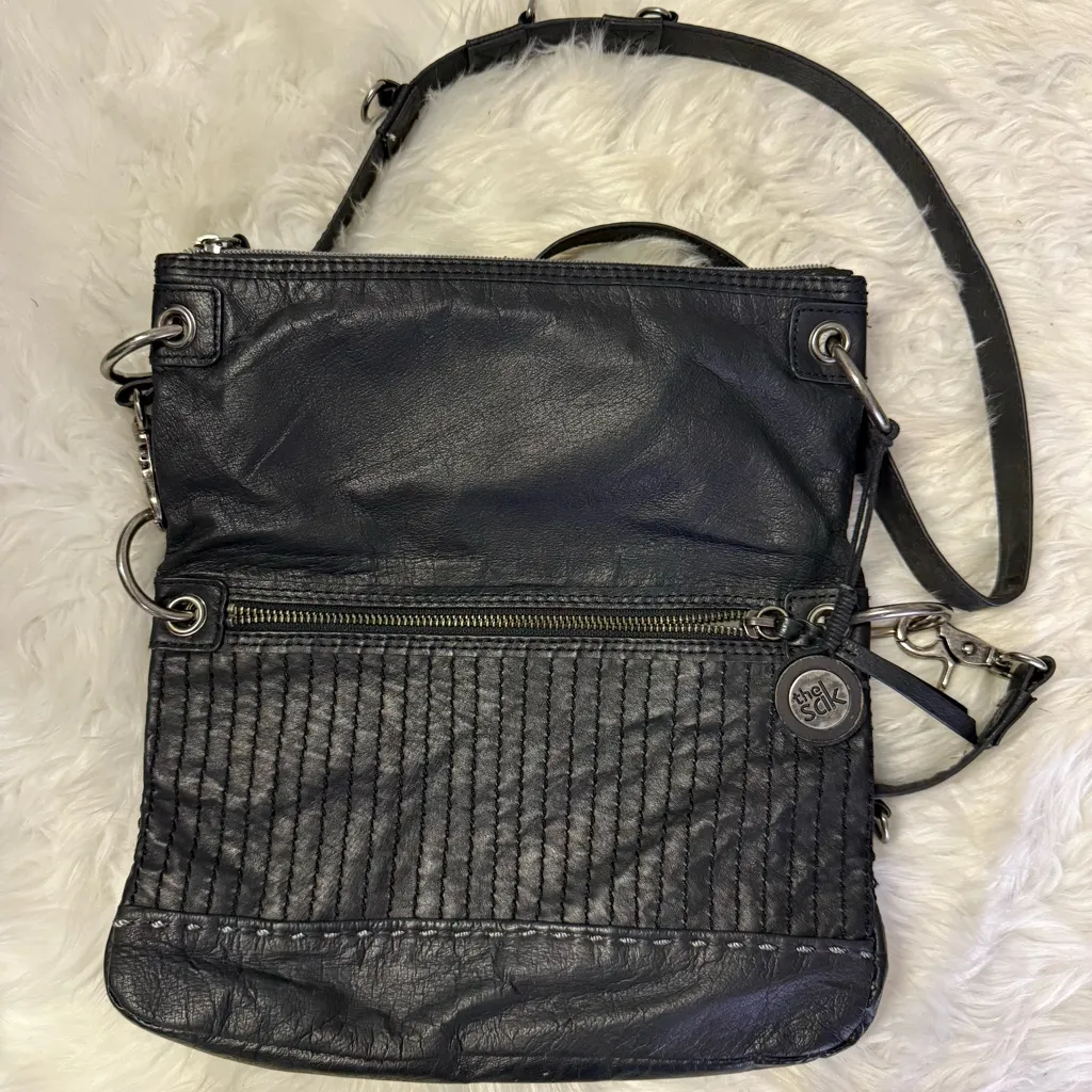 The Sak Black Leather Foldover Crossbody Bag - Image 9