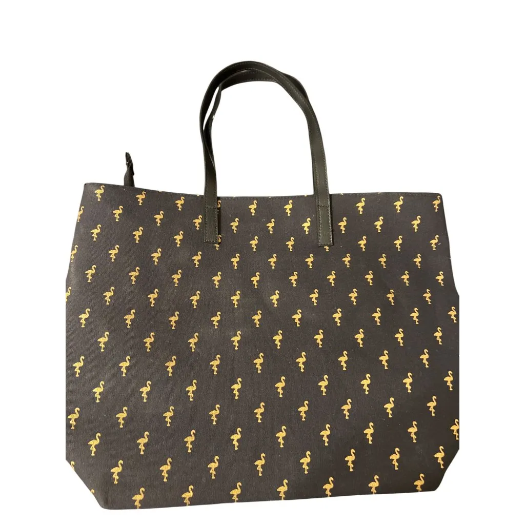 Caribbean Joe Black Gold Flamingo Tote Shoulder Beach Bag Vacation Zip Top - Image 4