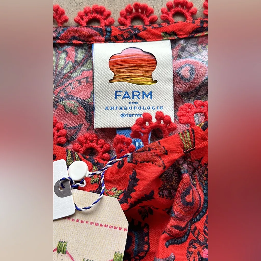 FARM RIO x Anthropologie One Shoulder Crop Floral Top X-Large Red Motif NWT $158 - Image 10