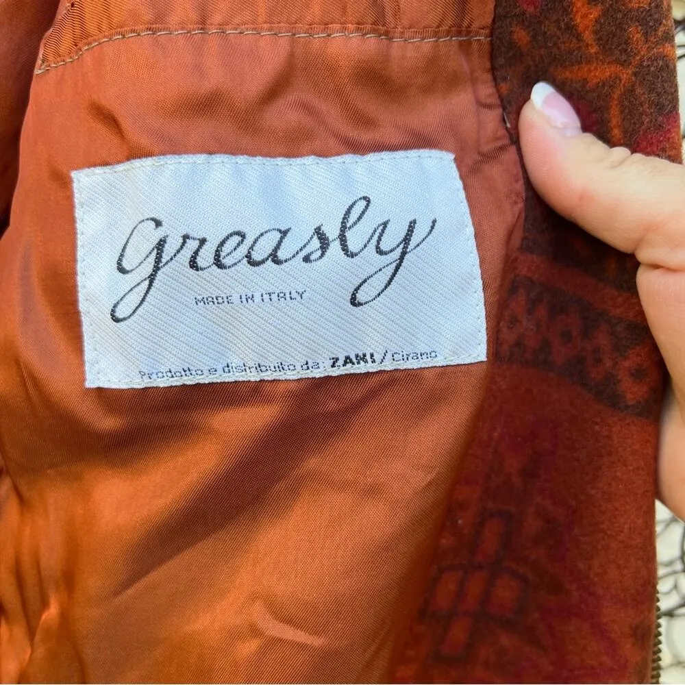 Vintage Greasly Italy Wool Orange Aztec Boho Bomber Jacket Size XL - Image 3