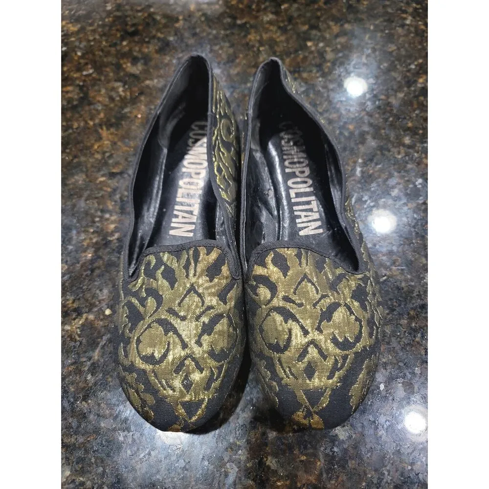 Cosmopolitan Ballet Shoes Women's Size 8.5M Black Gold Paisley Round Toe Slip On - Image 2