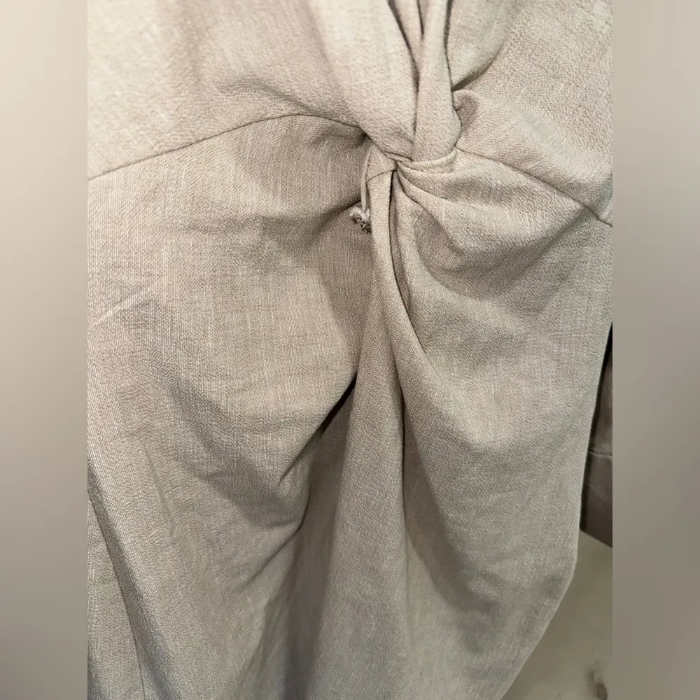 Mango linen mini dress long sleeve beige lapel collar twist knot blazer sand - Image 7