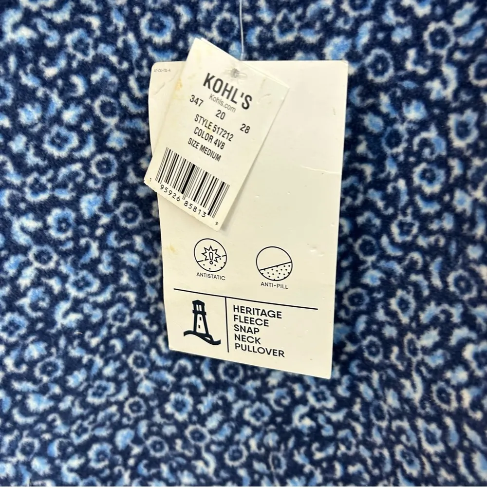 NWT Lands End Heritage Blue/Pink Leopard Print Snap Pullover Size Medium Blue - Image 11