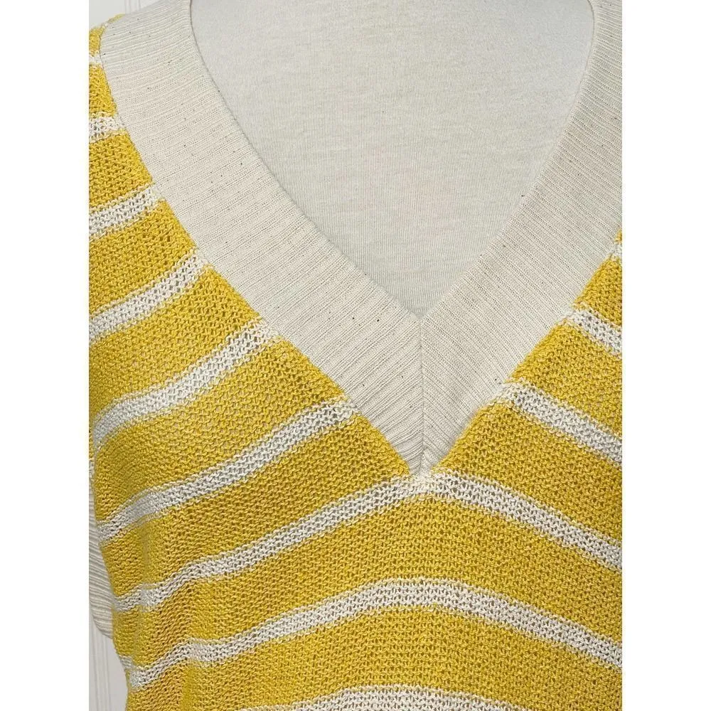 Zara Oversized Striped Knit V-Neck Sweater‎ Vest Sleeveless Yellow White Small - Image 4