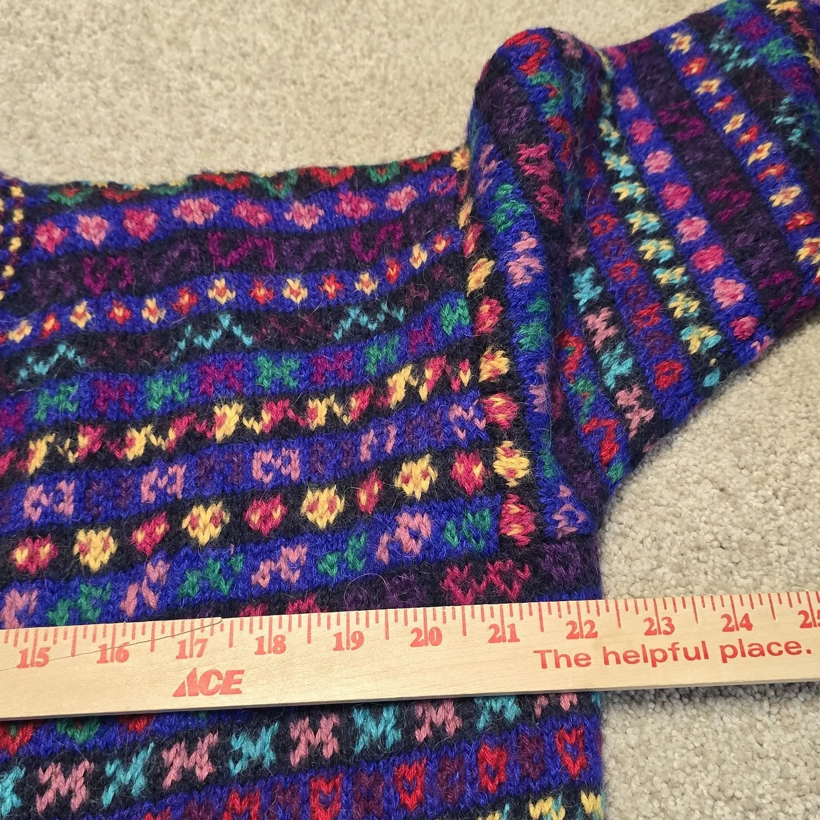 Ana Miranda Chunky Sweater Cardigan Hand Knit Alpaca Wool Blend Blue Fair Isle Size undefined - Image 6