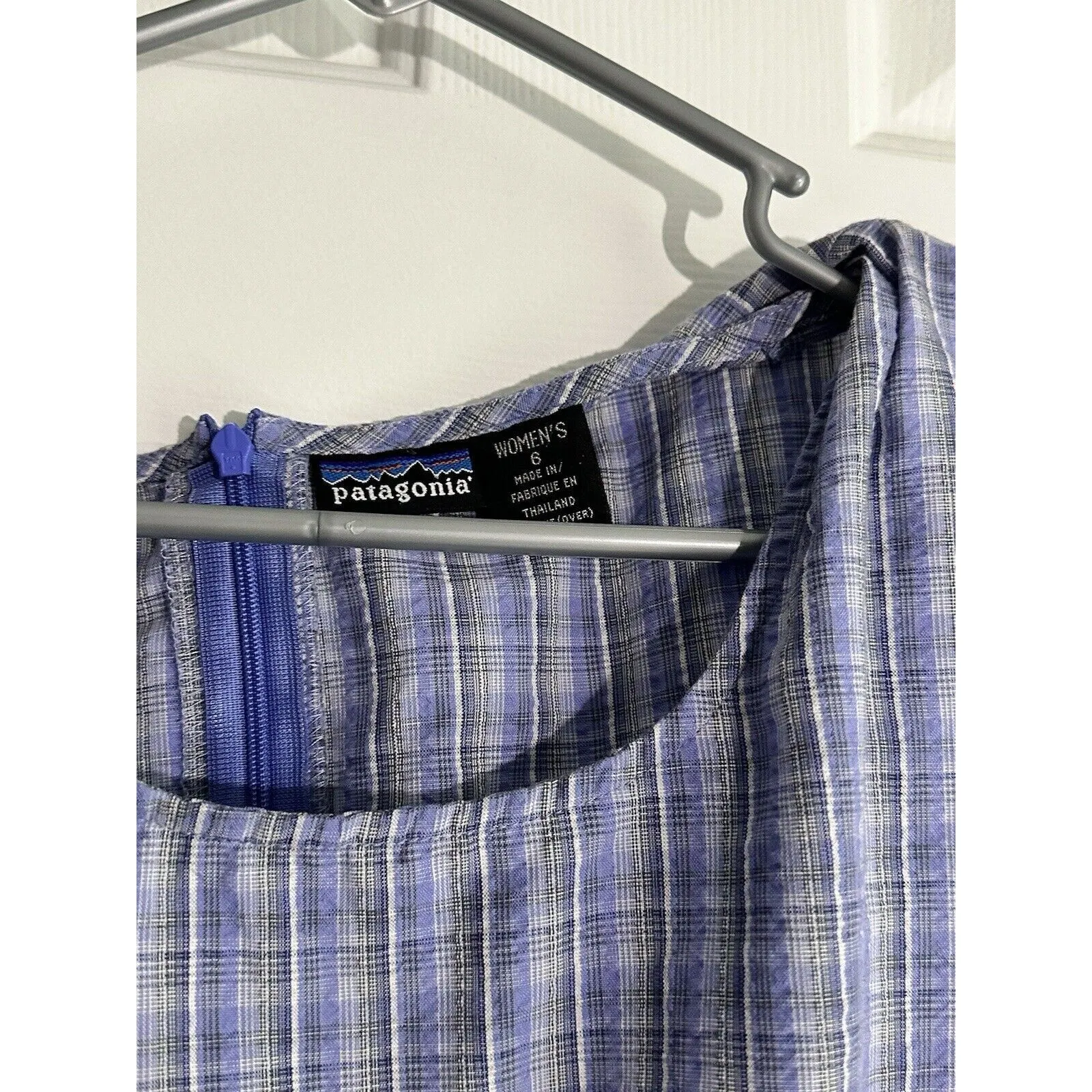 Patagonia Short Sleeve Dress Women's 6 Zip Plaid Blue Knee Length Vintage - Image 2