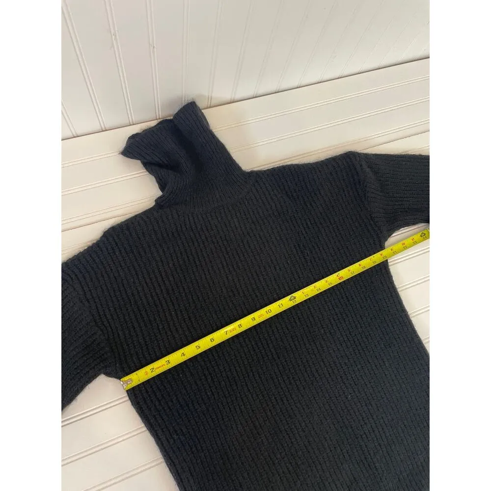 NWT Bobeau Womens Black Ribbed Knit Cut Away Shoulder Turtle Neck Sweater Size M - Image 4