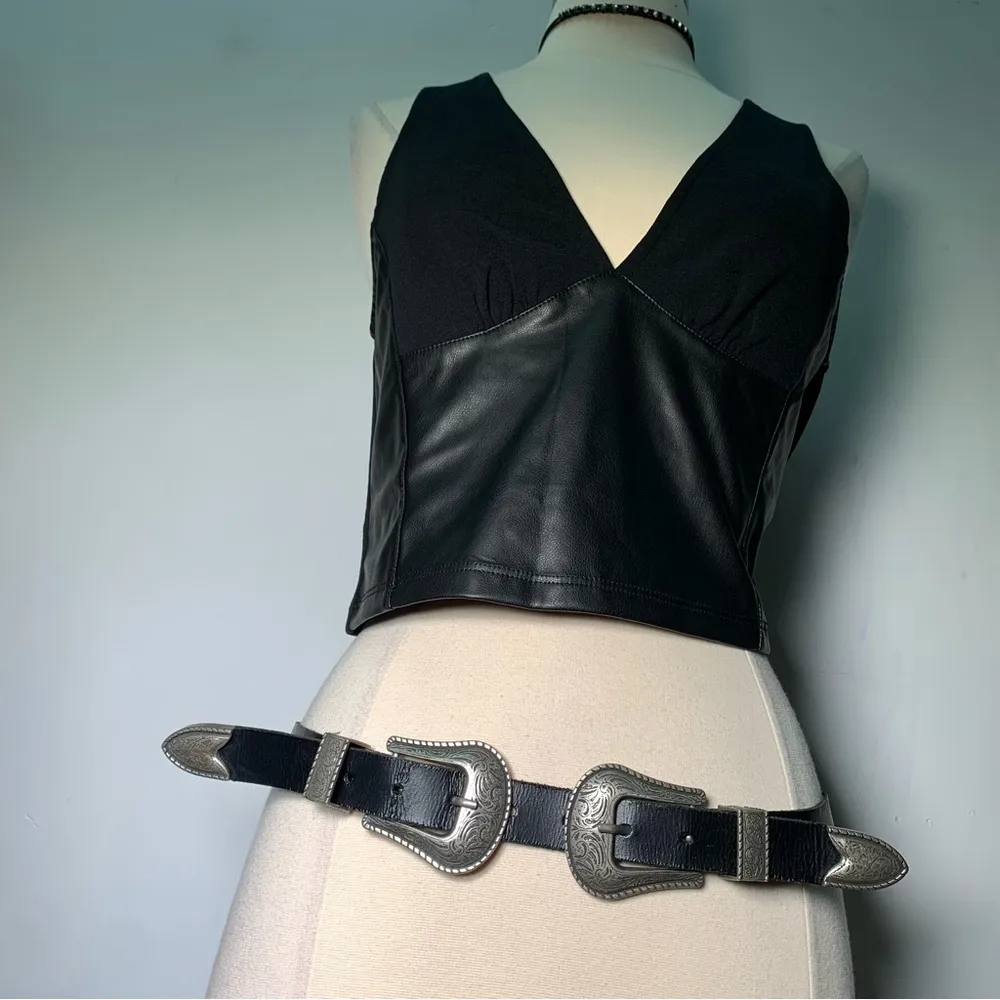 Zara Black Double Buckle Leather Belt size 90 western cowgirl boho festival - Image 5