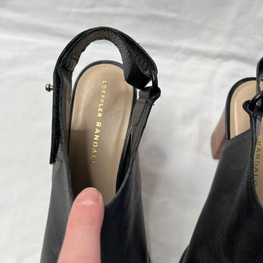 Loeffler Randall Black Leather Peep toe Block Heeled Sandals 9.5 B - Image 2