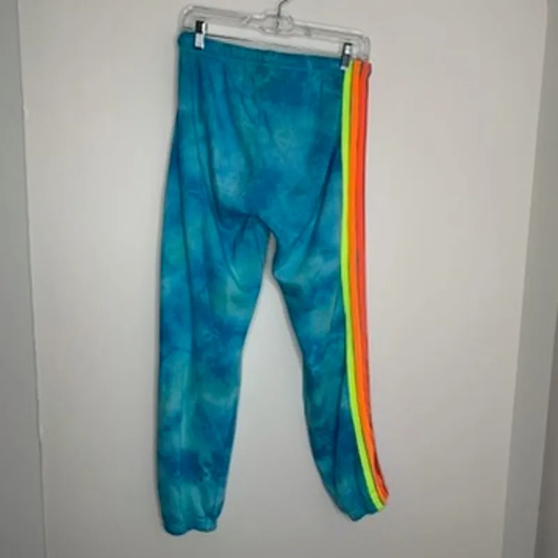 Aviator Nation Blue Tie Dye Sweatpants Neon Stripe Womens Medium - Image 9