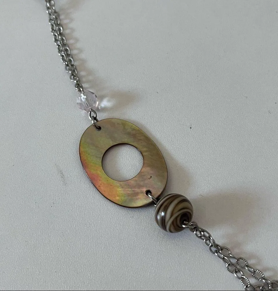 Lia Sophia Mantra Silver Tone Resin Mother Pearl Abalone She’ll Wood Necklace - Image 6