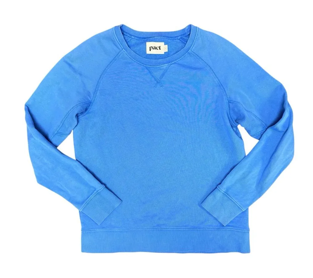 Pact Organic Cotton Long Sleeve Pullover Sweatshirt Fleece Blue Small S - Image 1