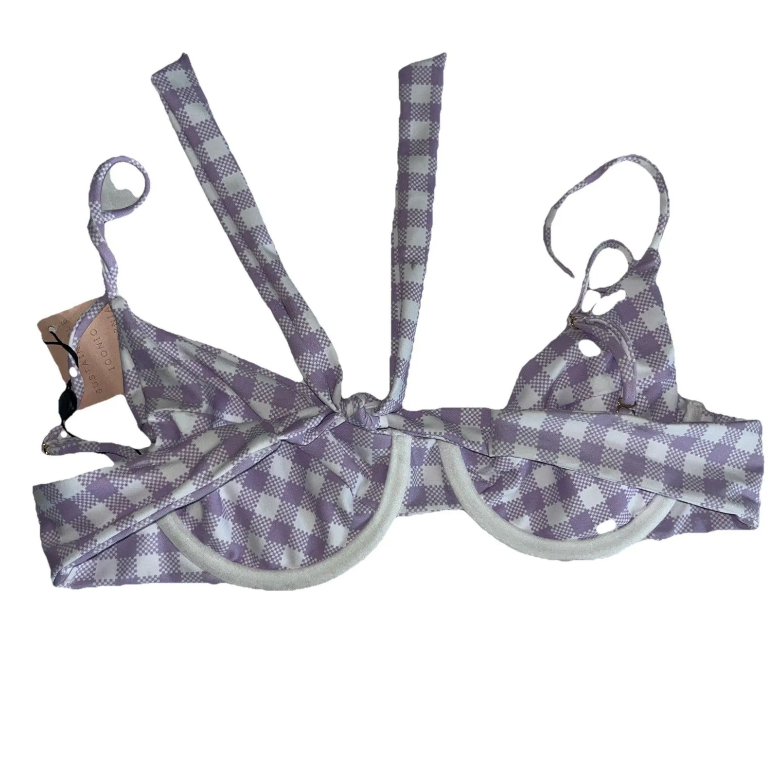 Skatie swimsuit top bikini M purple check ginham swim beach preppy NWT - Image 6