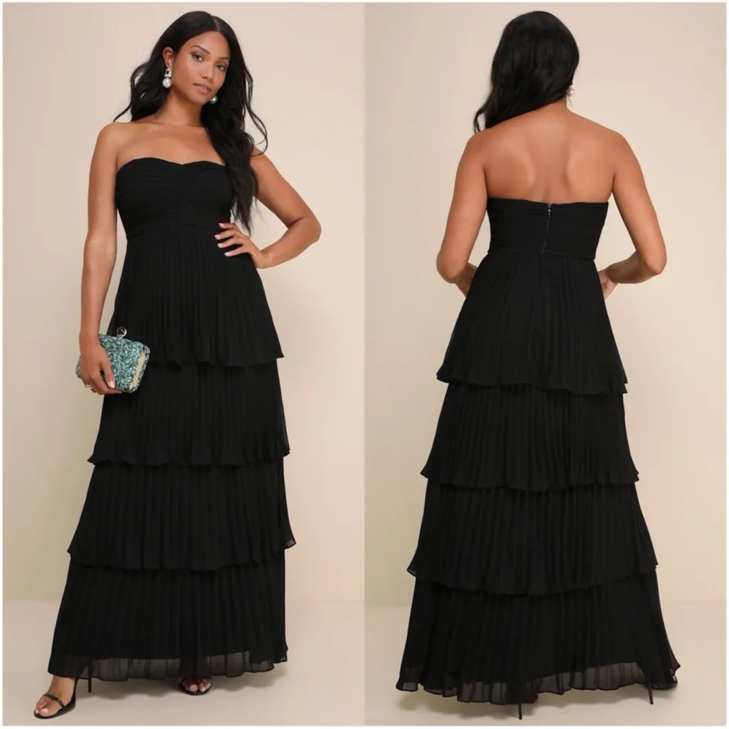 LULU’S Seriously Sensational Black Strapless Tiered Maxi Dress - Image 2