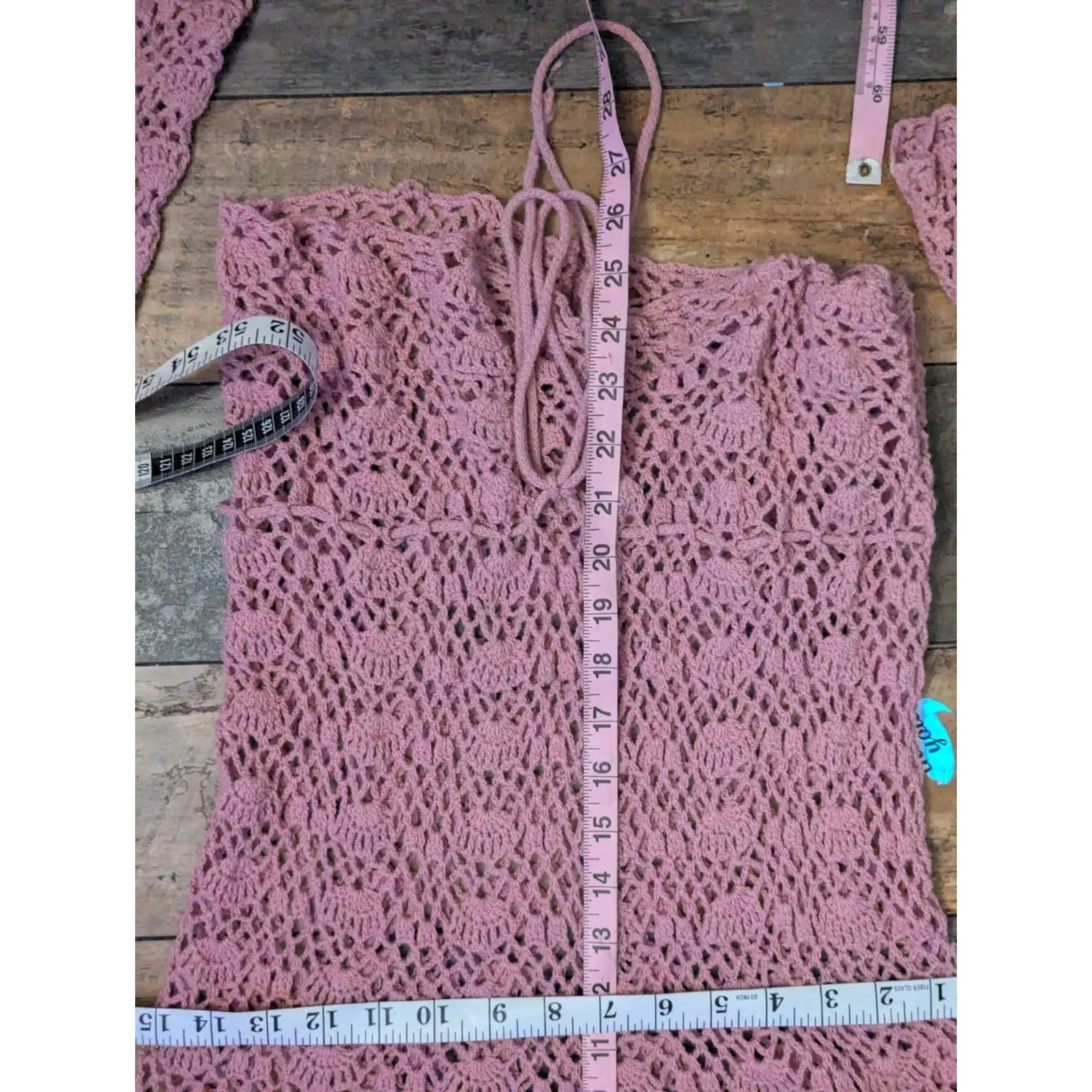 Oscar de la Renta Pink Crochet Knit Sweater Y2K Fairycore Cottagecore V-Neck S - Image 6