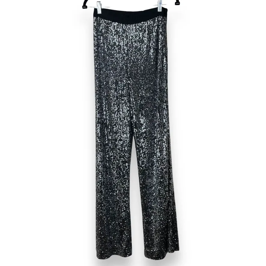 NBD x Revolve NWT Saturday Love Silver Sequin Ultra High Waist Holiday Pants - Image 4