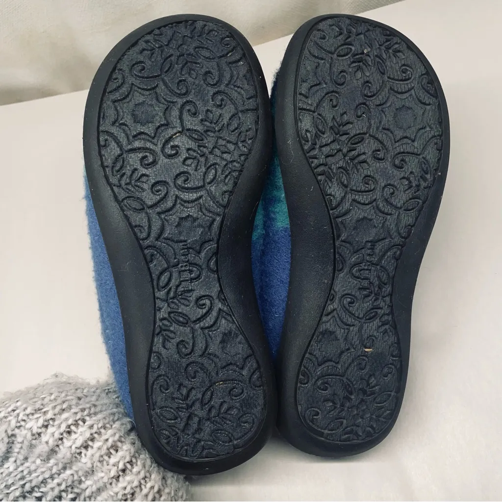 L.L.Bean Daybreak Scuffs Motif Wool Slippers Blue Ombre Trees Women’s 8 - Image 11