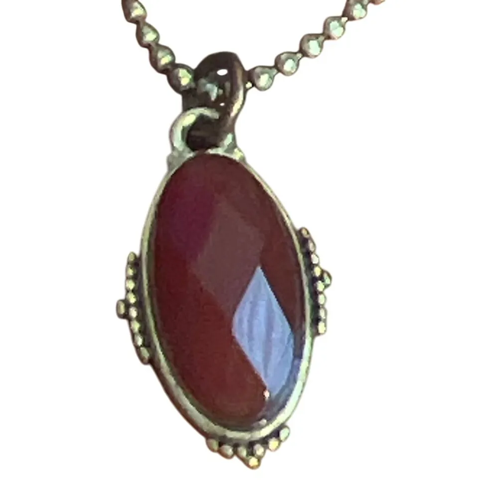 Lucky Brand Antique Gold Ball Chain Necklace Red Faceted Gemstone Pendant Adj - Image 2