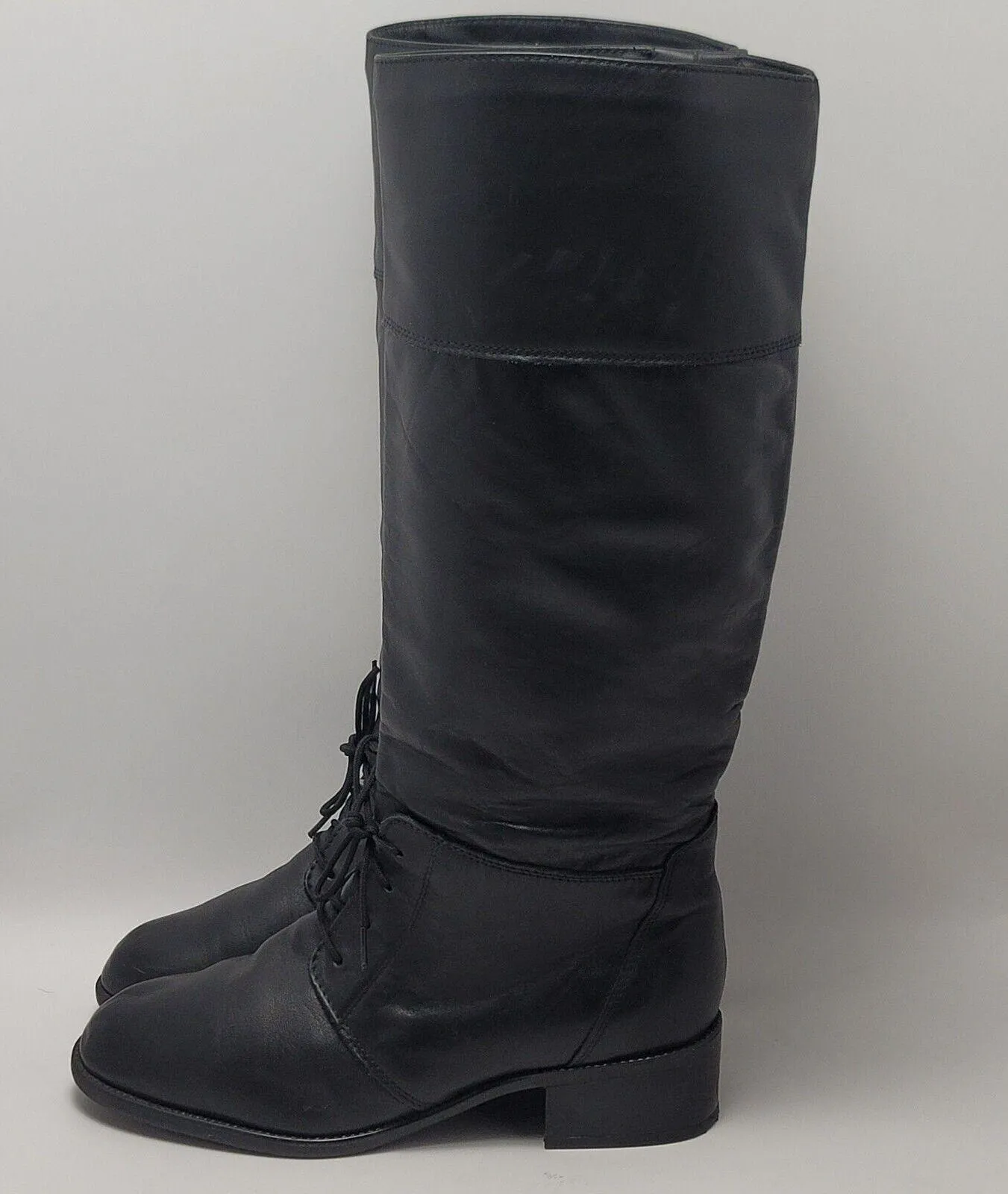 Vintage 90's Blondo Knee High Oxford Lace Up Black Leather Riding Boots Sz 9.5 B - Image 2