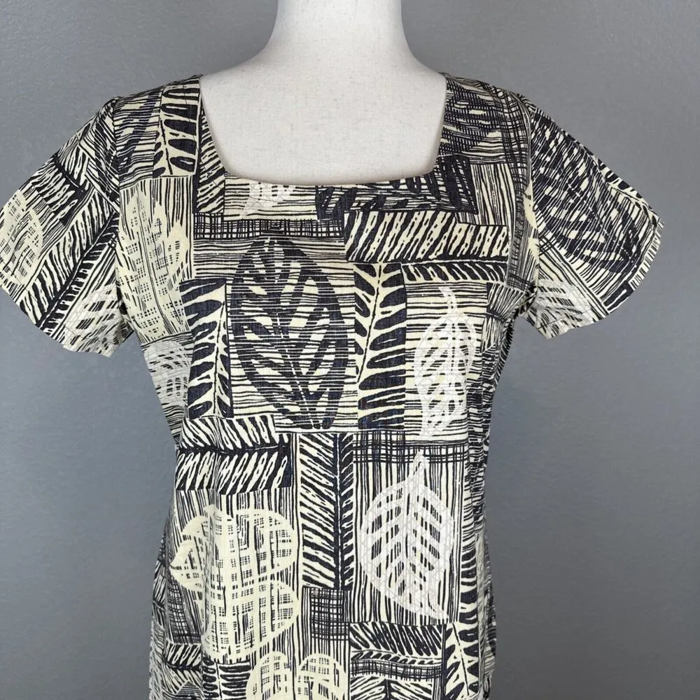Reyn Spooner Vintage Hawaiian Midi Dress Size S Neutral Palm Leaf Floral Cotton - Image 2
