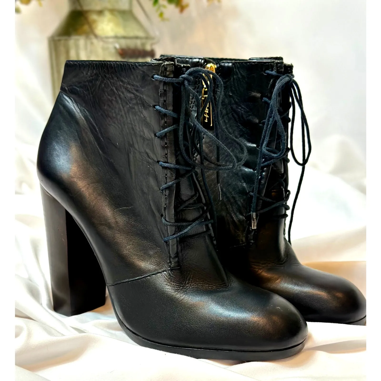 Elizabeth & James E-Chaps Black Leather Lace Booties Black 8.5 - Image 9