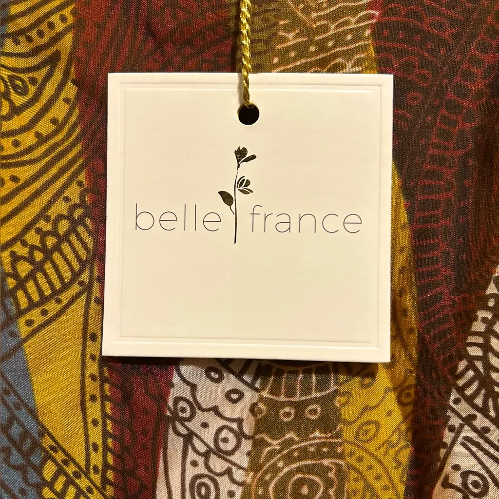 NWT Belle France Colorful Long Sleeve Silk Blouse (Small) Yellow - Image 5