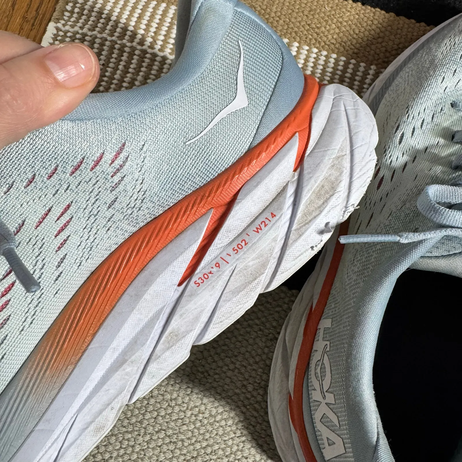 Hoka One One Sneaker Clifton 8 Running Shoes Blue/Gray Women 9.5D Running Walk - Image 6