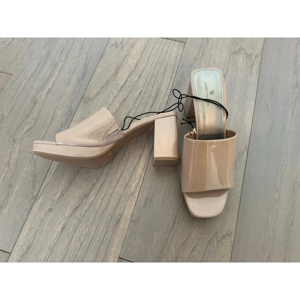 Worthington Nude Patent Platform Block Heel Mules 6.5 - Image 2