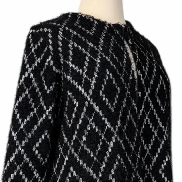 Au Lieu Black White Diamond Knit Long Sleeve Textured Sweater Women’s Size 1X - Image 6