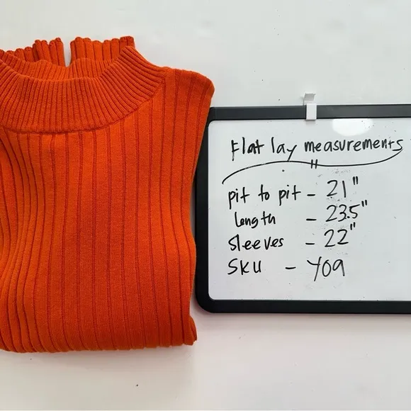 Studio Works Sweater Pullover Ribbed Mock Neck Womens Size Large Orange‎ - Image 10