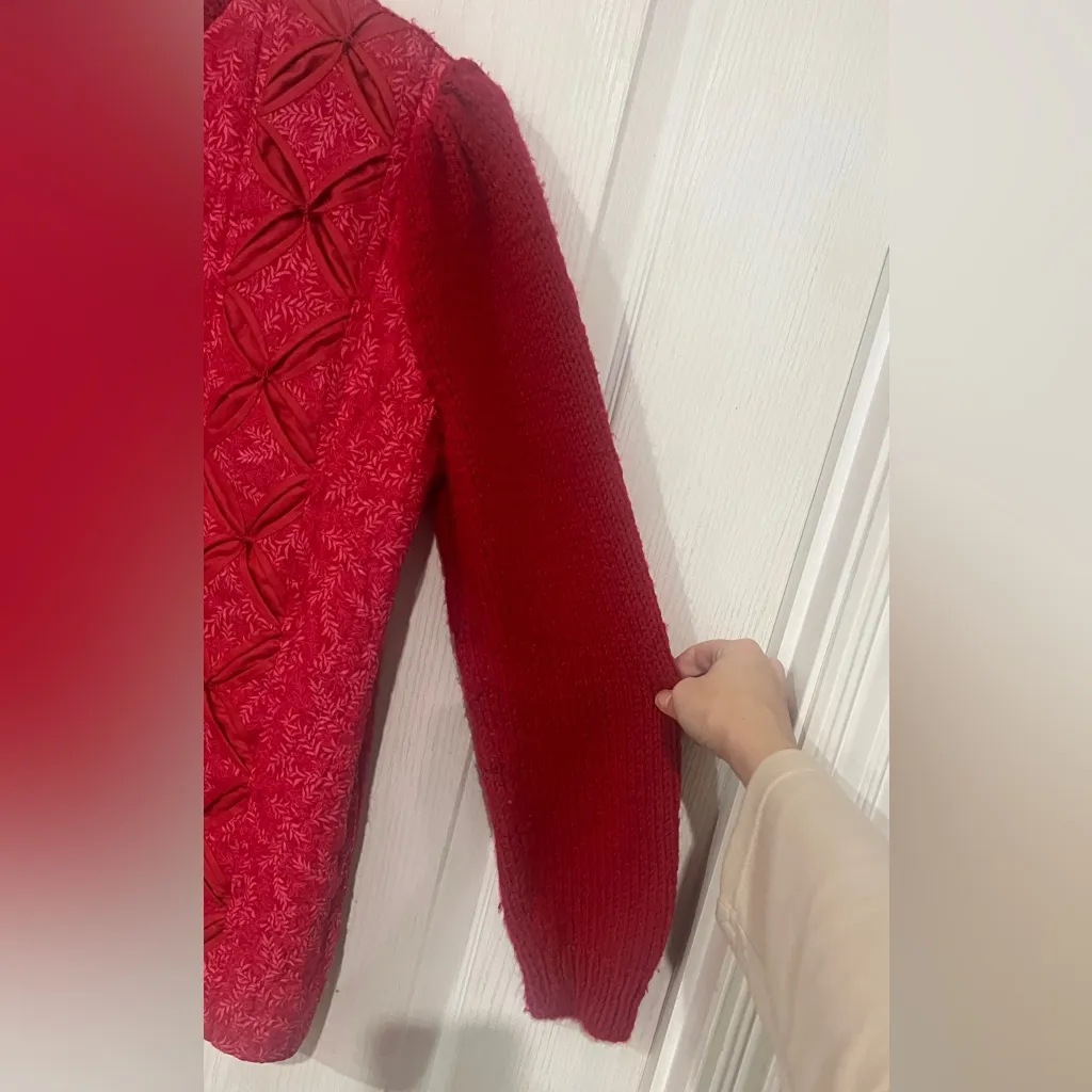 Vintage Red Quilted Sweater Jacket Size L - Image 4