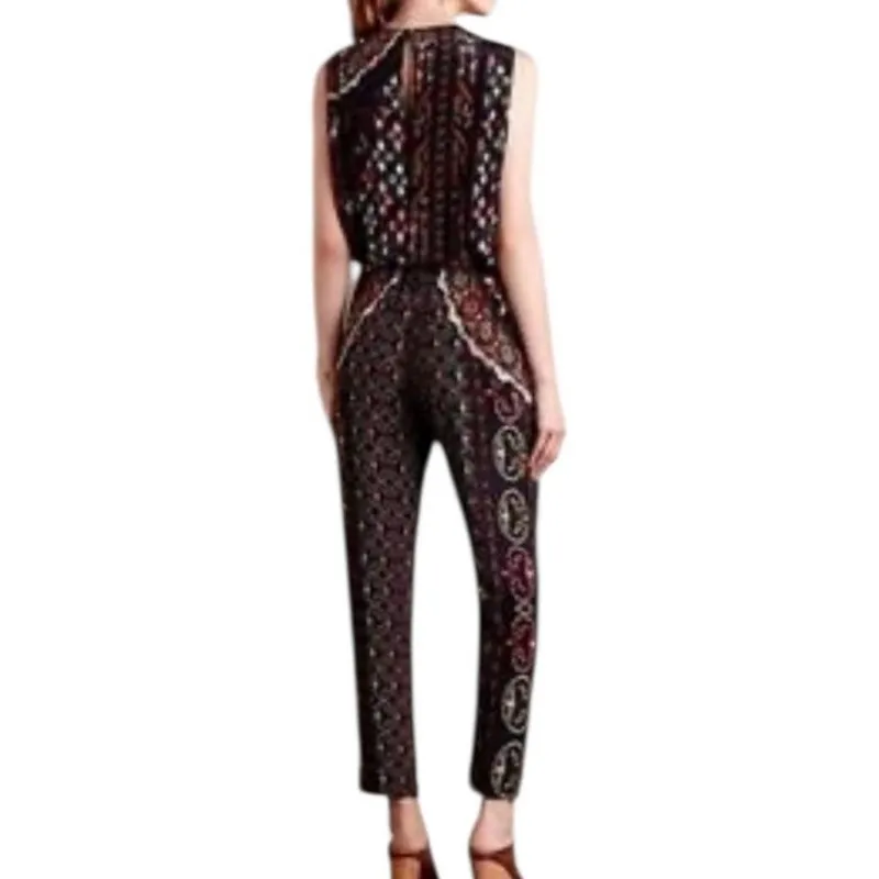 Hemant & Nandita Embroidered 100% Silk Jumpsuit Open Side & Back S Indie Boho - Image 3