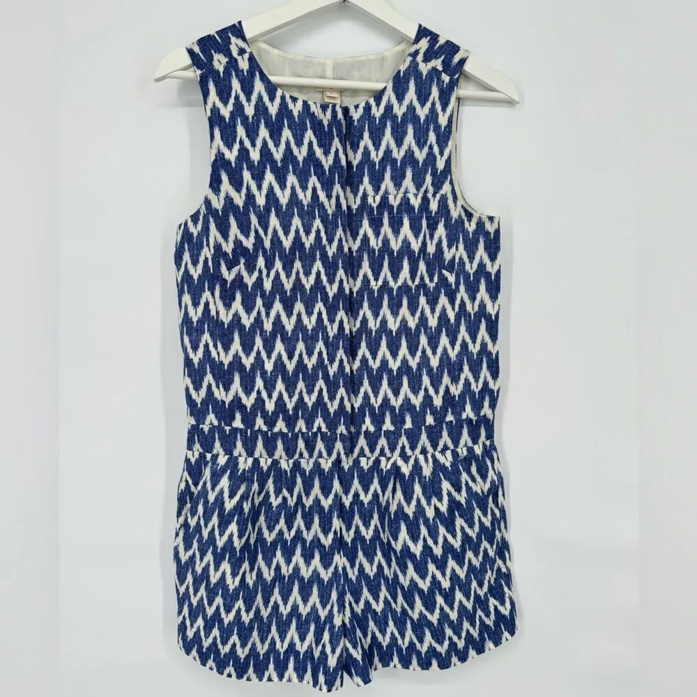 J Crew Linen Romper Blue Chevron Sz 0‎ - Image 2