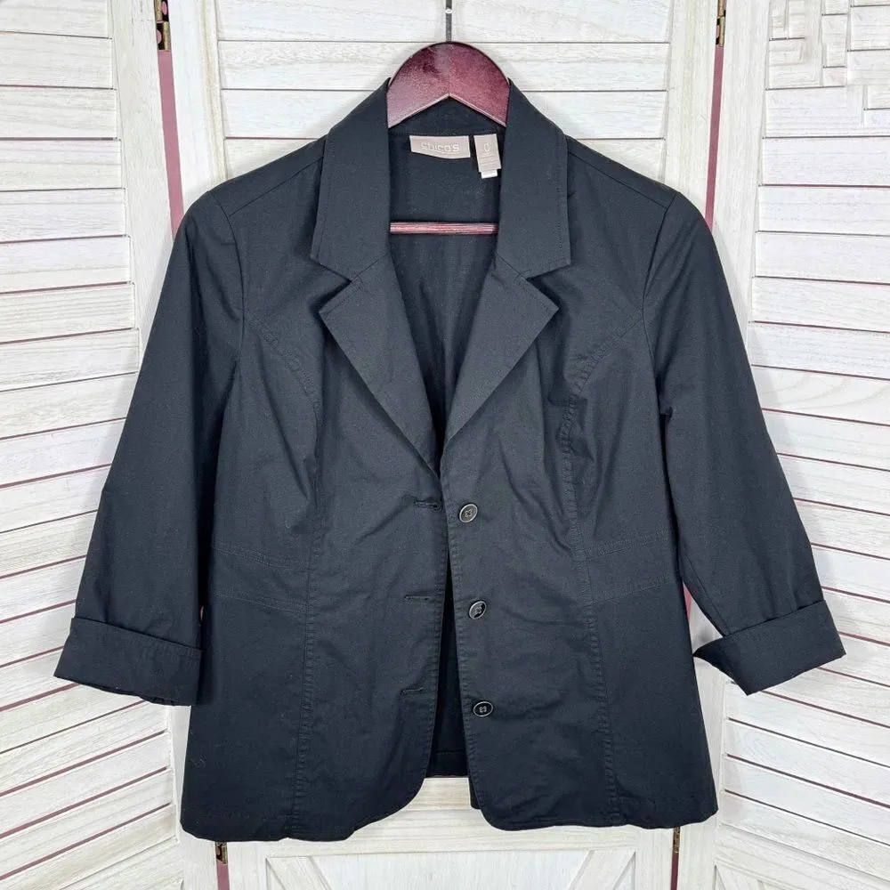 Chicos Twill Cuff Sleeve Casual Blazer Jacket Black Small 4 - Image 7