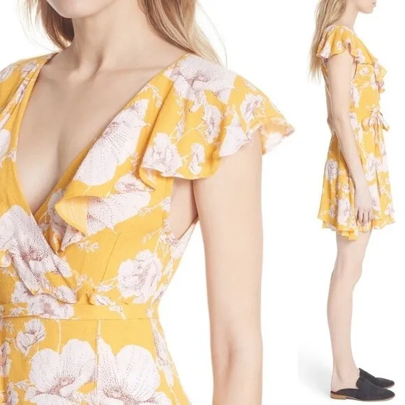 NWT Free People French Quarter Dress Yellow & White Ruffled Mini Size Medium NEW - Image 2