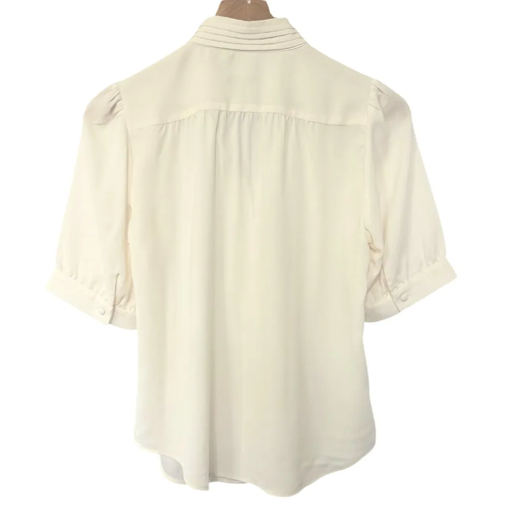 Anne Taylor Ivory Silk Button-Up High Neck Blouse‎ Women's XS Short Sleeve - Image 2