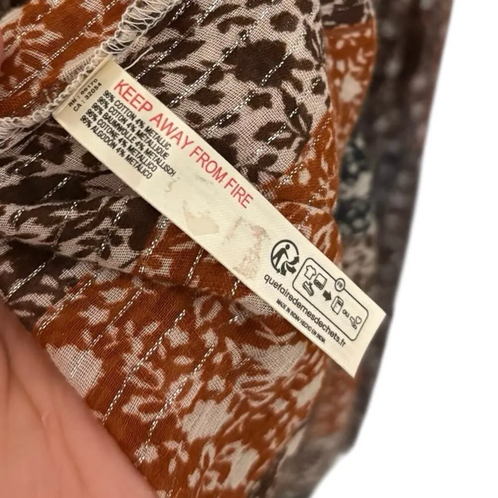 Anthropologie Patchwork Shirred A-Line Tiered Midi Dress Size Medium Petite - Image 7