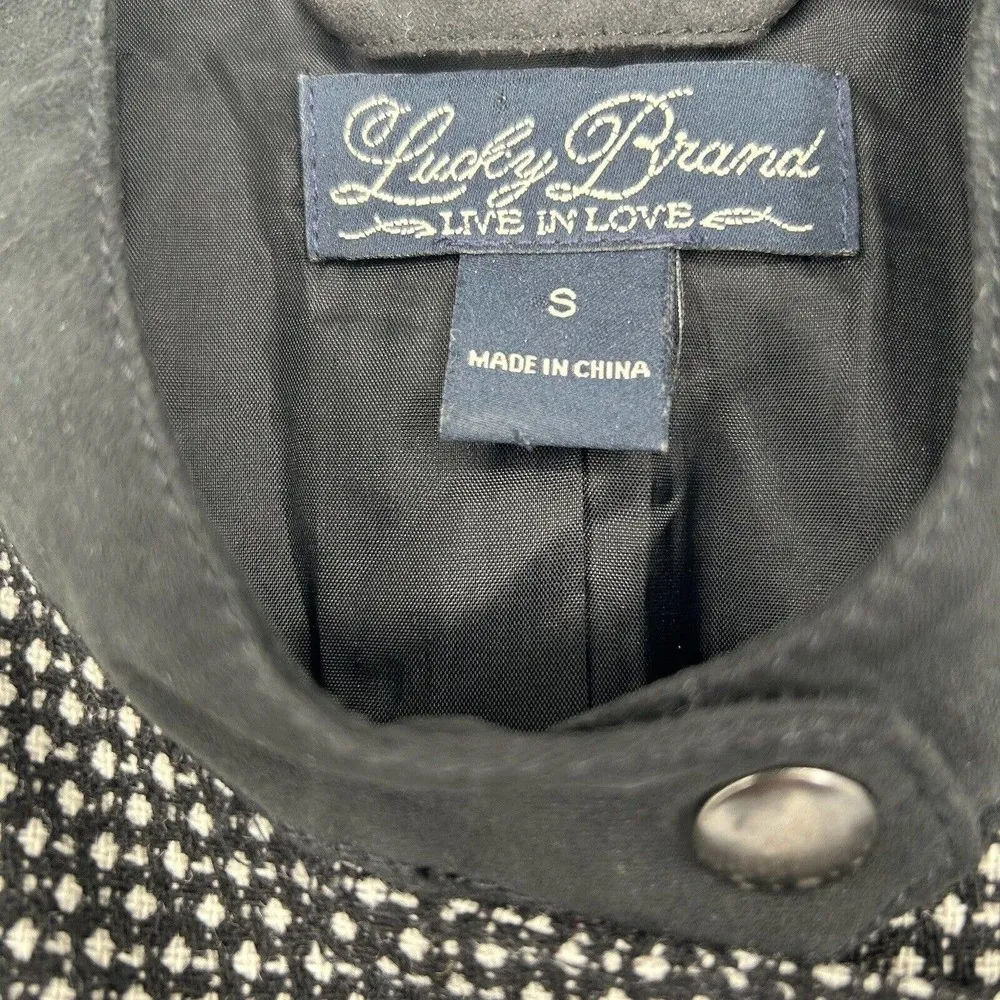 Lucky Brand Black Tweed Moto Jacket Cropped Zip Up Zip Pockets Lined Size S - Image 7