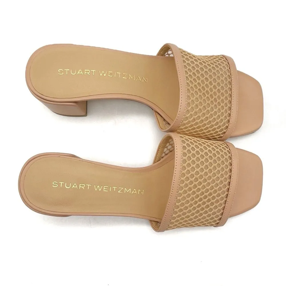 Stuart Weitzman Cayman Mesh Leather Block-Heel Mules Sand Beige Size 5.5 Sandals - Image 11